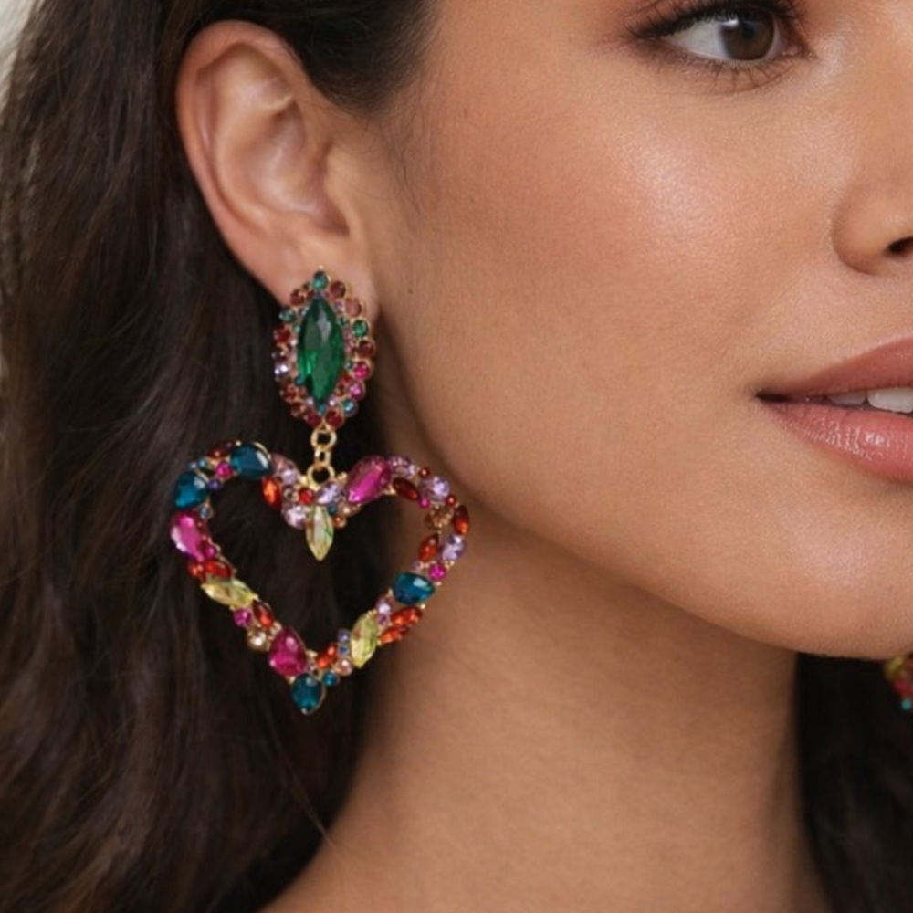 Colorful Heart Drop Earrings - Picture 1 of 6